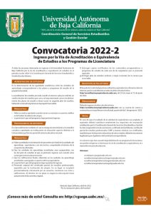 Convocatoria 2022-2 de Ingreso por la Vía de Acreditación o Equivalencia de Estudios de los Programas de Licenciatura.