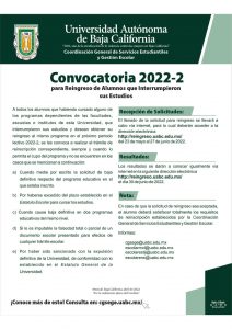 Convocatoria 2022-2 para Reingreso de Alumnos que interrumpieron sus Estudios.