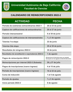 Calendario de Reinscripciones 2022-2