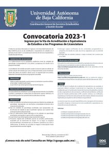 Convocatoria 2023-1 de ingreso por la vía de acreditación o equivalencia de estudios a los programas de licenciatura