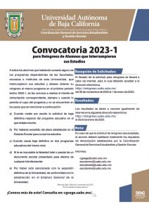 Convocatoria 2023-1 para reingreso de alumnos que interrumpieron sus estudios