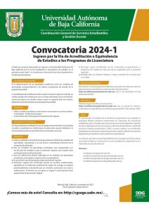 Convocatoria 2024-1 Ingreso por la Vía de Acreditación o Equivalencia de Estudios a los Programas de Licenciatura