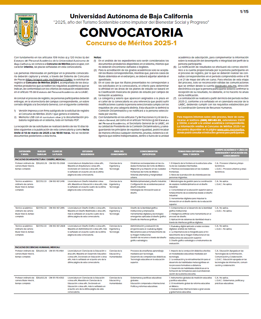 Convocatoria de los Concursos de Oposición Cerrado y Méritos 2025-1