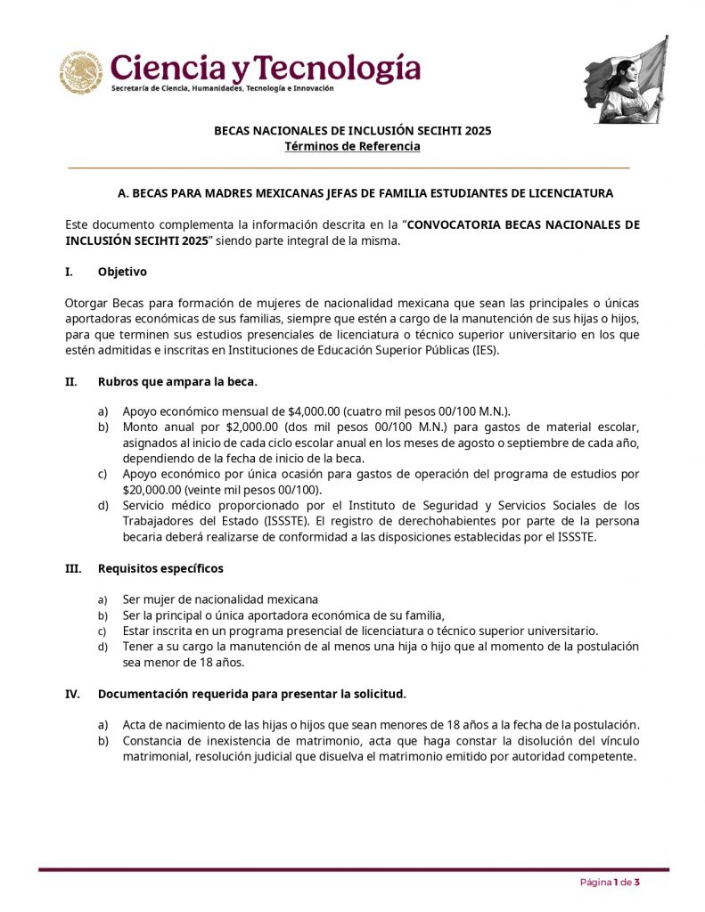CONVOCATORIA BECAS PARA MADRES MEXICANAS JEFAS DE FAMILIA ESTUDIANTES DE LICENCIATURA 2025