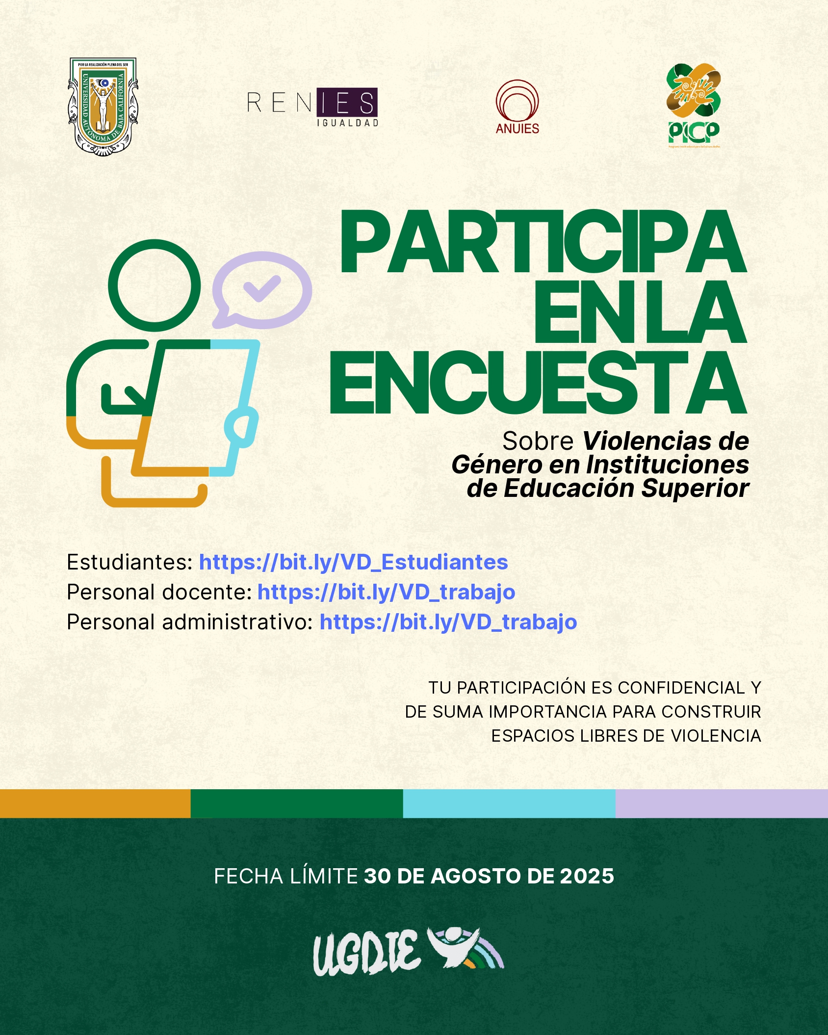 Participa y contesta la encuesta sobre las violencias de género en las instituciones de educación superior.